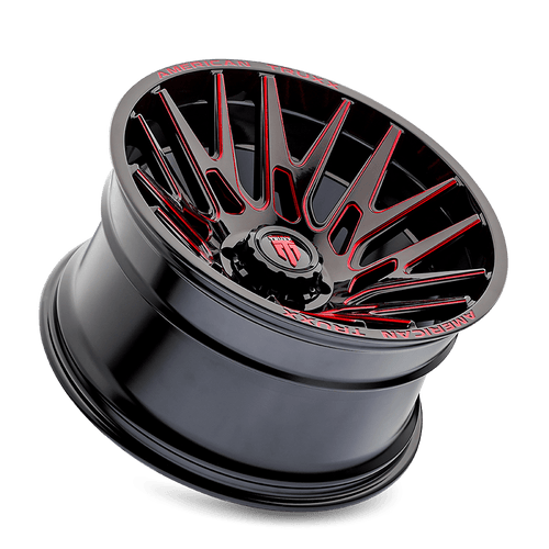 22x12 American Truxx Evolution AT1919BTR Gloss Black w/ Red Prizm Milled Spokes Wheel